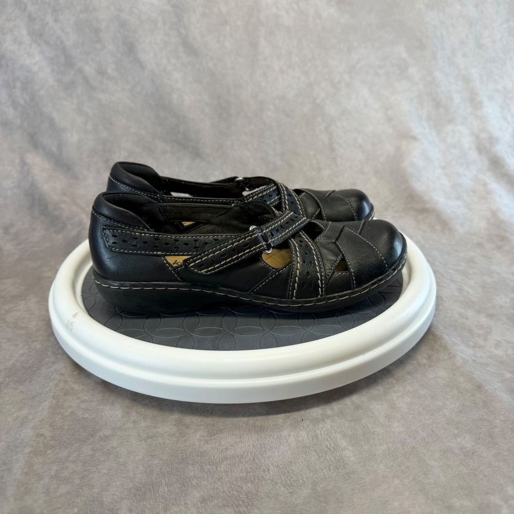 Clarks Mary Jane Shoes Womens 5 Black Leather Perforated Strappy 260656493050